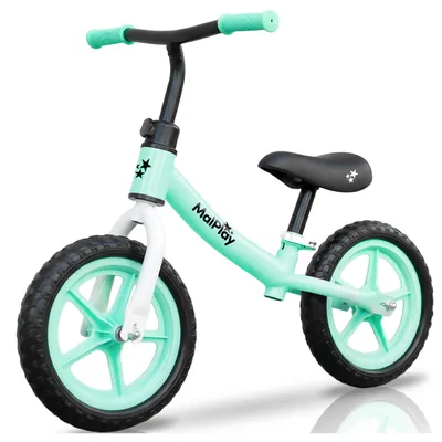 Immagine prodotto di Malplay Bicicletta senza pedali per bambini Eva con ruote da 12 pollici, dai 2 anni in su, turchese e bianco