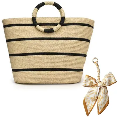 Produktbild von BWOOOWE Stroh Strandtasche Damen Henkeltasche Tote Bag Gewebte Strohtasche Korbt