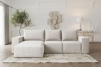 Produktbild von Ecksofa Sofa mit Schlaffunktion ESTELLE in Stoff Poso Creme Ottomane Links