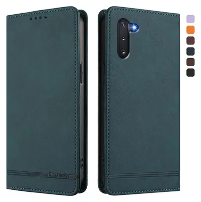 Image de Etui pour Samsung Galaxy Note 10, étui rétro en cuirPolyuréthaneavec support et fentes pour cartes de crédit Vert