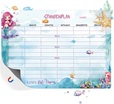 Produktbild von Meerjungfrau Stundenplan abwischbar für Grundschule – DIN A4 Magnettafel | Stundenplan magnetisch | 1 Klasse Geschenk Mädchen