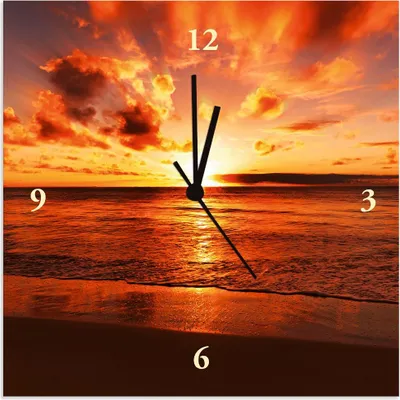 Produktbild von ARTland Wanduhr auf Alu Quarzuhr - schwarzer Zeiger Schöner Sonnenuntergang Strand Größe: 30x30 cm