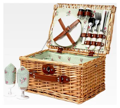 Produktbild von Picknickkorb aus Weide für 2 Personen, handgefertigtes Set mit Utensilien