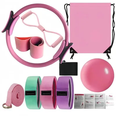 Immagine prodotto di Set per Pilates e yoga: anello per Pilates, cintura per l'allenamento dei glutei, palla da yoga, fascia elastica a forma di otto, 4 fasce elastiche