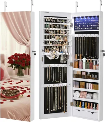 Produktbild von Schmuckschrank mit LED-Spiegel Weiss