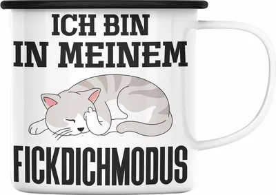 Produktbild von Trendation - Ich Bin In Meinem F** Dich Modus Emaille Tassen Emaille Tasse Becher Emaille Emaille Tasse Katzen Lustig Spruch Geschenk Frauen Männer (Schwarz)