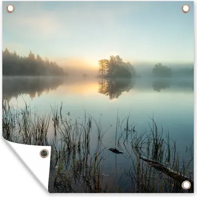 Produktbild von MuchoWow® 50x50 cm Outdoor-Poster Gartendeko Sichtschutz Garten Poster für den Garten  Sonnenaufgang am See