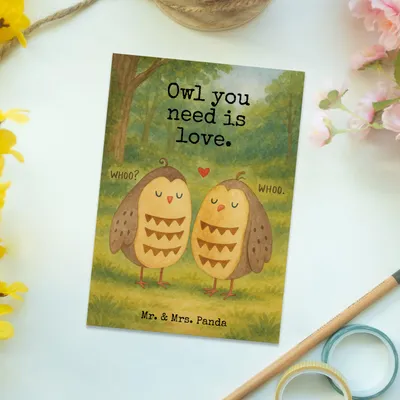 Produktbild von Mr. & Mrs. Panda Grußkarte Eulen Liebe Design - Weiß - Geschenk, Fotokarte, Eule, Liebesspruch, bildkarte, Ansichtskarte, Postkarten, Postkarte, Paar, Verliebt