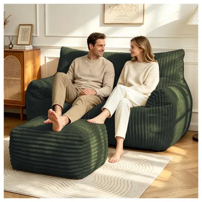 Produktbild von Doppel-Sitzsack mit Hocker–Große Sitzsack-Lounger für Erwachsene Jugendliche und Kinder für Wohnzimmer Schlafzimmer Studentenwohnheim oder Balkon