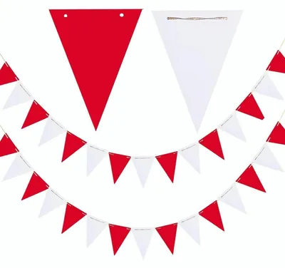 Immagine prodotto di Ghirlanda di bandierine bianche e rosse, 10 metri, realizzata in carta, con 30 bandierine, ideale per decorazioni di feste