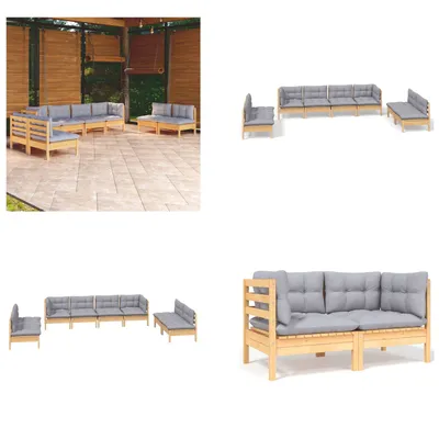 Produktbild von vidaXL 8 tlg. Garten Lounge Set mit Grauen Kissen Kiefer Massivholz - Garten-Lounge-Set - Garten-Lounge-Sets - Gartenmöbel-Set - Gartenmöbel-Sets