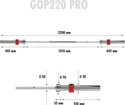 Immagine prodotto di Gop220 Pro + Zg1000R Morsetti Di Bloccaggio Olympic Barra Diritta 20 Kg 2200 Mm Hms