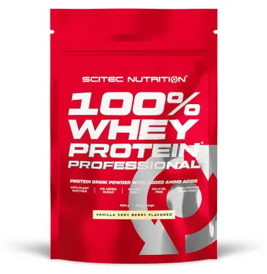 Immagine prodotto di Scitec Nutrition 100% Whey Protein Professional 500 g vaniglia-frutto di bosco / Proteine del siero di latte / Gustose proteine del siero di latte con aminoacidi aggiunti e arricchite con enzimi digestivi