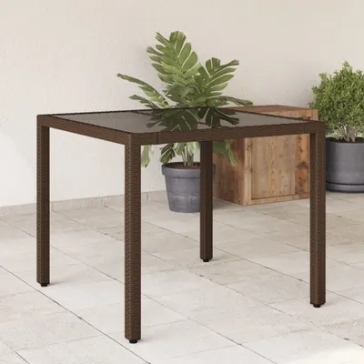 Immagine prodotto di Maison Exclusive - Tavolo da giardino con piano in vetro marrone 90x90x75 cm Poly Rattan