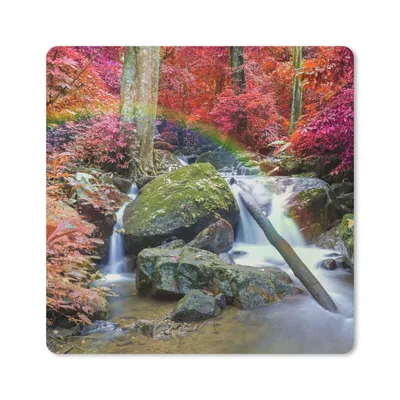 Produktbild von MuchoWow® Mauspad Mousepad Regenbogen - Wasserfall - Bäume - Steine - Moos 20x20 cm - Mousepads - Maus Mat - Pad - Mausunterlage - Desk Mat - Bureauartikeln