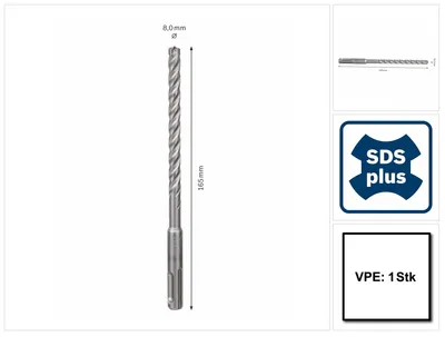 Immagine prodotto di Bosch punta per trapano a percussione SDS-plus 7X punta in metallo duro 8x100x165 mm ( 2608576131 ) certificata PGM