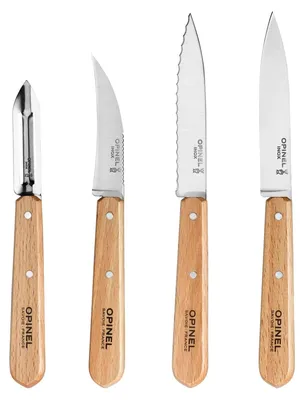 Produktbild von Opinel Küchenmesser-Set, 4-teilig, Sandvik-Stahl, Buchenholz-Griffe