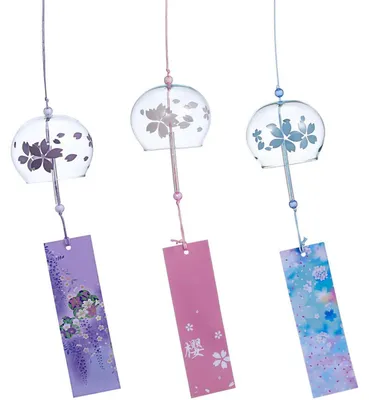 Produktbild von Windspiel Set 3 Stück Glas Kirschblütenmotiv Entspannender Klang für Garten & Innenbereich