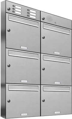 Produktbild von 6er Edelstahl Briefkastenanlage für Aufputz - Wandmontage Klingel