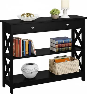 Image de Table console 614088 noire, avec cadre en forme de X, 100 x 30 x 80 cm, noire
