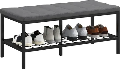 Image de HOMCOM Banc à chaussures meuble à chaussures avec coussin rembourré et étagère de rangement, banc d'entrée pour couloir, chambre, 90 x 41 x 40 cm, gris