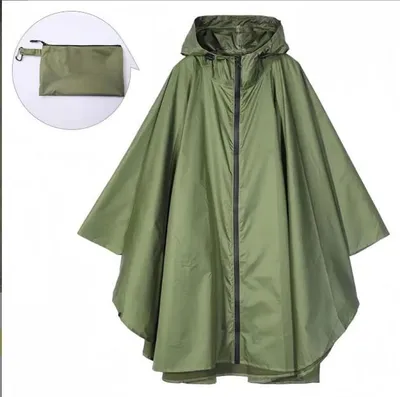 Produktbild von INF Wasserdichter Wanderregenponcho mit Kapuze, leichter Regenmantel für Outdoor-Camping Dunkelgrün