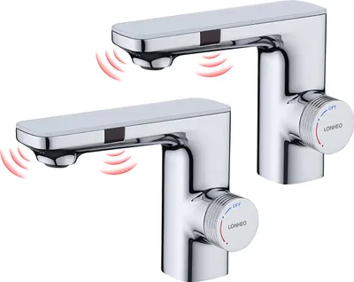 Obrázek produktu pro 2 ks baterie s infračerveným senzorem Koupelnová automatická umyvadlová baterie se dvěma infračervenými senzory Jednopáková umyvadlová baterie Koupelnová baterie, chrom