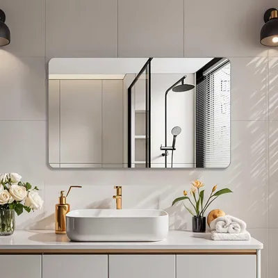 Produktbild von AIORBER Wandspiegel mit abgerundeten Ecken für Badezimmer Flur Wohnzimmer HD Glas bruchsicher 60x100cm Silber