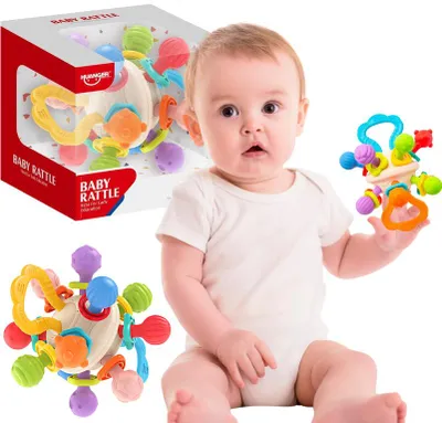 Zdjęcie produktu dla Zabawka Sensoryczna Kolorowa Gryzak Grzechotka Kula Wypustki