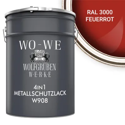 Produktbild von Metallschutzlack 4in1 Metalllack Metallfarbe Metallschutzfarbe W908 Feuerrot - 2.5L