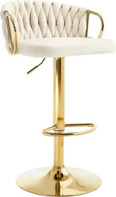 Produktbild von WOLTU Barhocker, Samtstuhl mit geflochtener Rückenlehne, Fußstütze, Metallrahmen : Creme 1 Farbe: Creme Stückzahl: 1