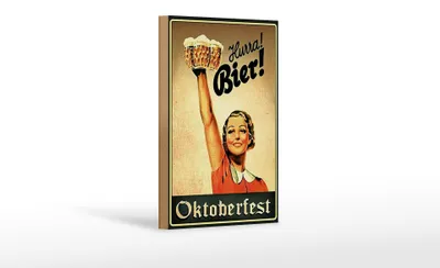 Produktbild von Holzschild Spruch 12x18cm  Hurra Frau mit Bier