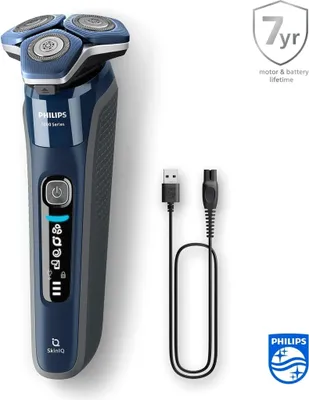 Produktbild von Philips SHAVER Series 7000 S7885/63 Elektrischer Nass- und Trockenrasierer, Rotationstrasierer, Blau, SteelPrecision blades, LED, GroomTribe; Connects via Bluetooth, SH71