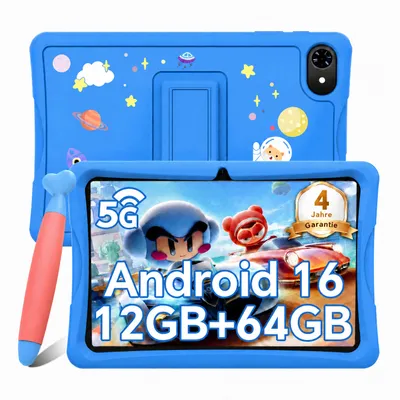 Produktbild von KOBONA-Tabwee K10 Kids 10.1" Rosa Tablet, Google Kids Space, 4GB+64GB, Android 16 WiFi Tablet für Kind mit Kindgerechte Hülle und Stift, 5000mAh