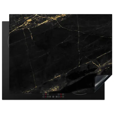 Produktbild von KitchenYeah© Herdabdeckplatte Marmoroptik - Luxus - Schwarz - Gold , 77x59cm, Küche Deko, Glaskeramikkochfeld Herdabdeckung, Abdeckplatte fùr Kochfeld