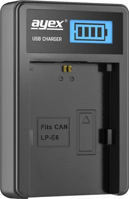 Produktbild von USB Ladegerät für Canon LP-E6 N,NH Akkus beleuchtetes Display Ladestandanzeige