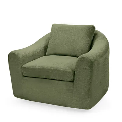 Produktbild von HomeMiYN Drehsessel mit Rückenlehne, Komfortabler Loungesessel aus Stoff mit Holzsockel, Relaxsessel für Wohnzimmer Schlafzimmer