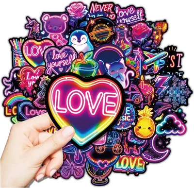 Produktbild von Neon-Aufkleber-Mix-Set, 50 Stück, bunt, DIY-Dekoration für Kinder