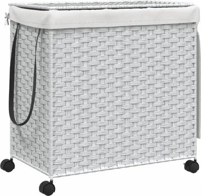 Produktbild von vidaXL Wäschekorb mit Rollen Weiß 60x35x60,5 cm Rattan