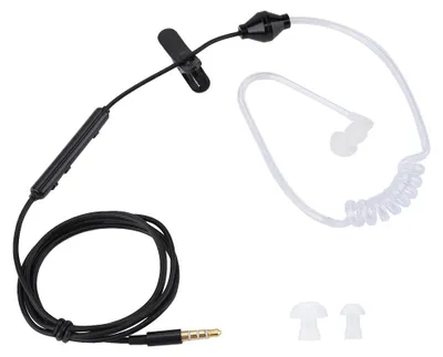 Produktbild von In-Ear-Headsets, Air-Tube-Sicherheits-Ohrhörer mit Mikrofon für iOS und Android, schwarzes Kabel, weiß