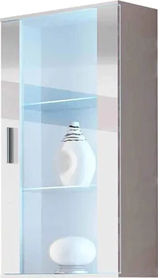 Produktbild von Furniture24 Hängevitrine SOHO Hängeschrank Wandvitrine mit Blauer LED Beleuchtung Weiß/Weiß Hochglanz