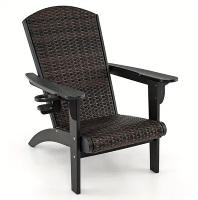 Immagine prodotto di Sedia da giardino Adirondack resistente agli agenti atmosferici, con braccioli larghi e portabicchieri