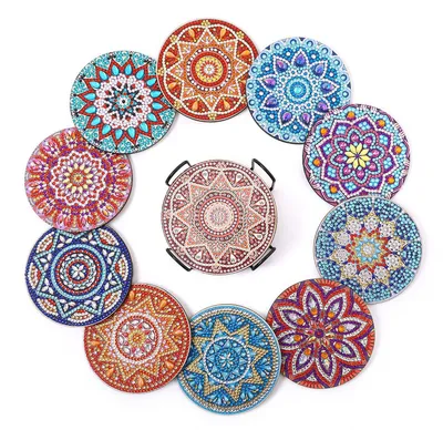 Produktbild von 10 STK Diamond Painting Untersetzer mit Halter, Diamond Art Painting Mandala, Diamond Painting Erwachsene, Diamant-Malsets, DIY
