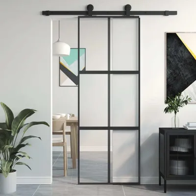 Zdjęcie produktu dla vidaXL Drzwi przesuwne czarne 76x205 cm szkło hartowane i aluminium