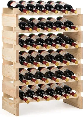 Imagen del producto de Estantería apilable de madera Silecomplaza para vinos, estante para 36 botellas, soporte para vinos con 6 niveles, estante de madera, soporte para botellas para cocina, comedor, bar, bodega, 63 x 28 x 85 cm