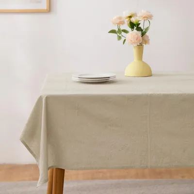 Obrázok produktu pre Obrus obdĺžnikový, 140 x 100 cm, béžová farba, vzhľad ľanu, 100% predpraná bavlna