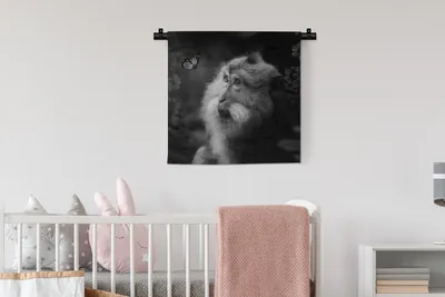Produktbild von MuchoWow® Wandteppich Wandbehang Schmetterling - Tiere - Affe - Schwarz - Weiß 60x60 cm Tapisserie Dekoration Wandtuch - Dekorationen - Wand Decke
