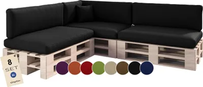 Produktbild von sunnypillow Palettenkissen für Palettenmöbel - 8er Set - Palettenauflage für Palettensofa für Haus Garten - Palettenpolster mit abnehmbarem Bezug für Europaletten - Rückenkissen & Sitzkissen Schwarz