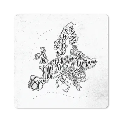 Produktbild von MuchoWow® Mauspad Mousepad Karte - Europa - Schwarz - Weiß 20x20 cm - Mousepads - Maus Mat - Pad - Mausunterlage - Desk Mat - Bureauartikeln