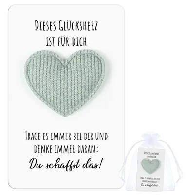 Obrázek produktu pro Dárková sada "Zvládneš to" v modrozelené barvě, obsahující přání a přívěšek ve tvaru srdce
